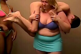 Naked Wimp Lifted by White Girl and Black Stud