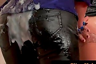 Cum Wave on Leather Pants